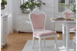 Sedia in legno bianco imbottita velluto rosa stile provenzale Princess 827