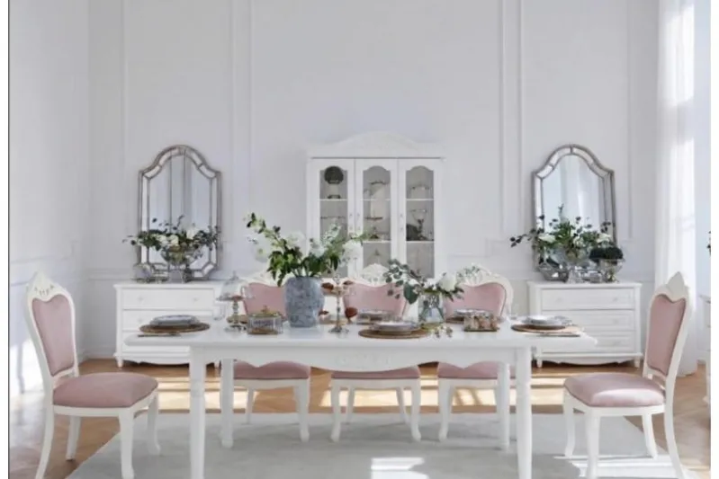 Sedia in legno bianco imbottita velluto rosa stile provenzale Princess 827