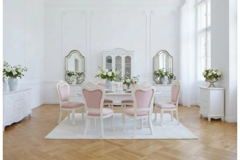 Sedia in legno bianco imbottita velluto rosa stile provenzale Princess 827