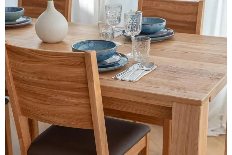 Sedia in rovere massello e sedile in pelle ecologica marrone PRATO