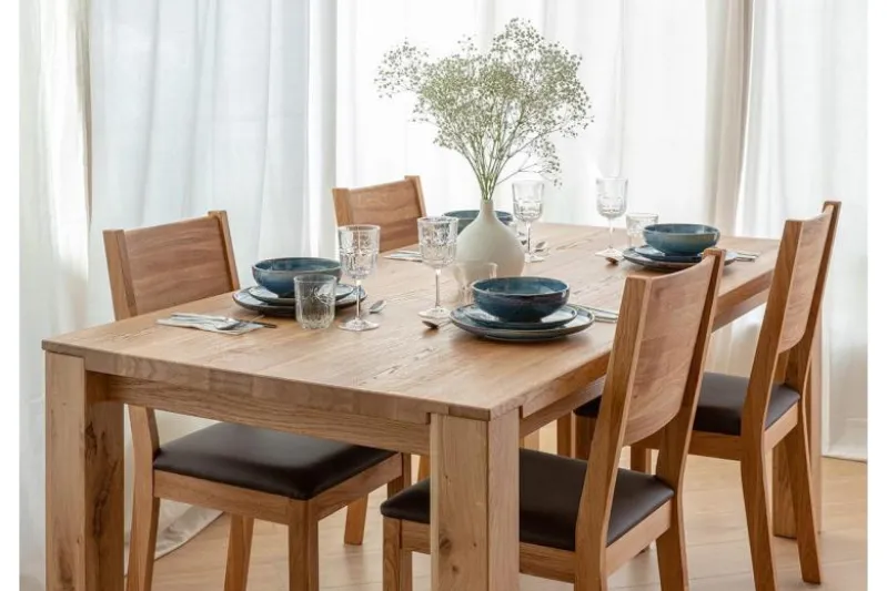 Sedia in rovere massello e sedile in pelle ecologica marrone PRATO