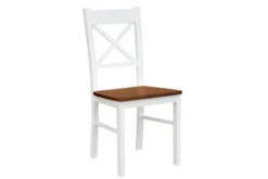 Sedia legno massello di faggio bianco sedile color noce shabby chic