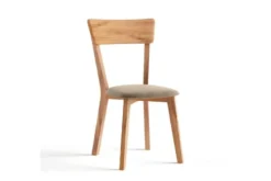 Sedia rovere massello con imbottitura in tessuto beige LEON