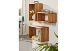 Set 3 mensole legno naturale massello di rovere oliato
