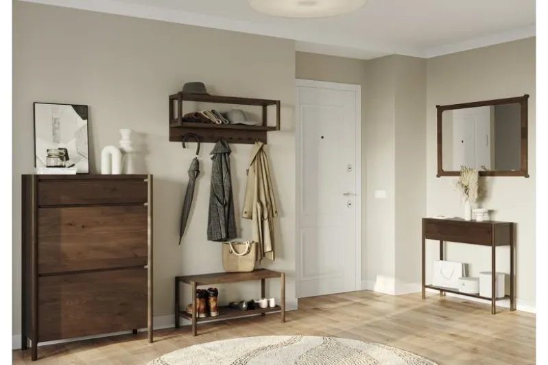 Specchio rettangolare moderno legno massello di rovere tabacco
