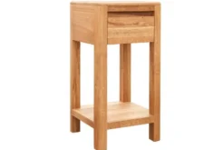 Tavolino alto con cassetto in legno massello di rovere oliato