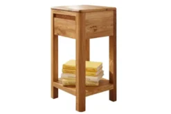 Tavolino alto con cassetto in legno massello di rovere oliato