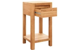 Tavolino alto con cassetto in legno massello di rovere oliato