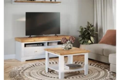 Tavolino in legno massello di pino bianco top naturale shabby country