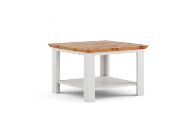 Tavolino in legno massello di pino bianco top naturale shabby country