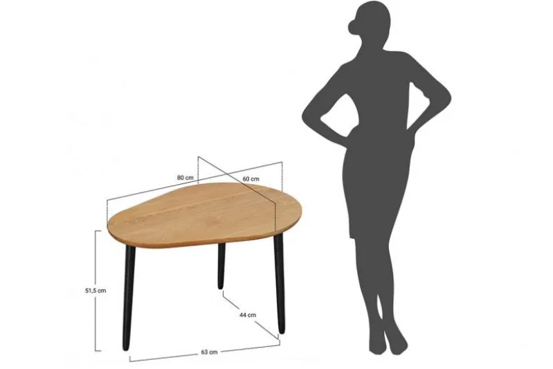 Tavolino in rovere massello naturale a 3 gambe