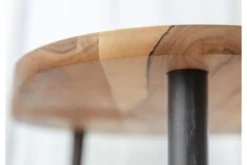 Tavolino moderno ovoidale in legno massello naturale di noce