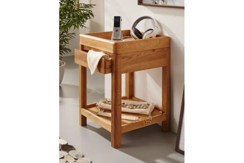 Tavolino piano incassato in legno naturale di rovere oliato