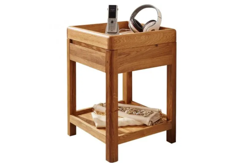 Tavolino piano incassato in legno naturale di rovere oliato