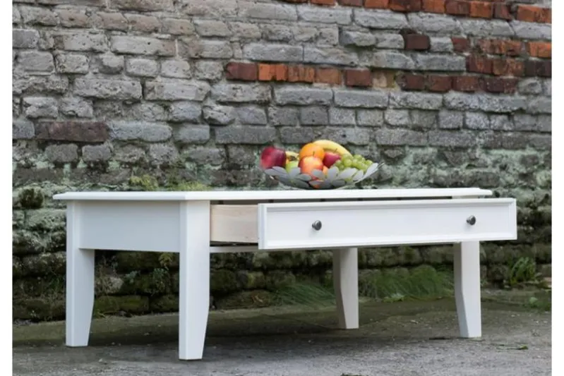 Tavolino rettangolare shabby chic pino massello bianco