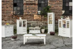 Tavolino rettangolare shabby chic pino massello bianco
