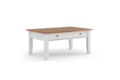 Tavolino rettangolare shabby chic pino massello bianco e rovere