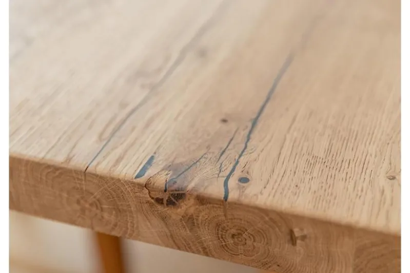 Tavolo legno rovere massello scortecciato gambe nere in metallo 90x180 GAVARDO