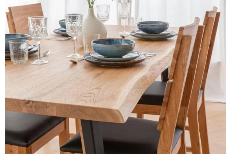 Tavolo legno rovere massello scortecciato gambe nere in metallo 90x180 GAVARDO