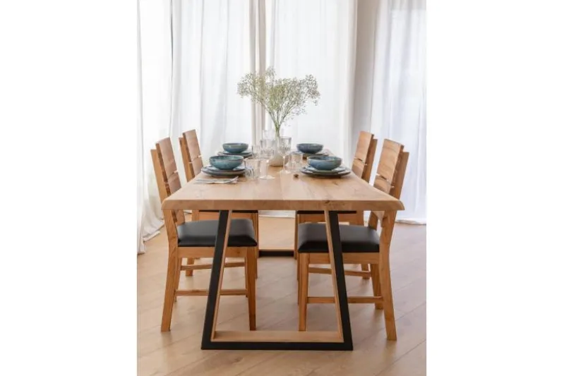 Tavolo legno rovere massello scortecciato gambe nere in metallo 90x180 GAVARDO