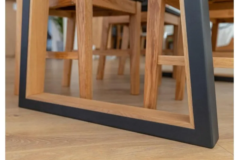 Tavolo legno rovere massello scortecciato gambe nere in metallo 90x180 GAVARDO