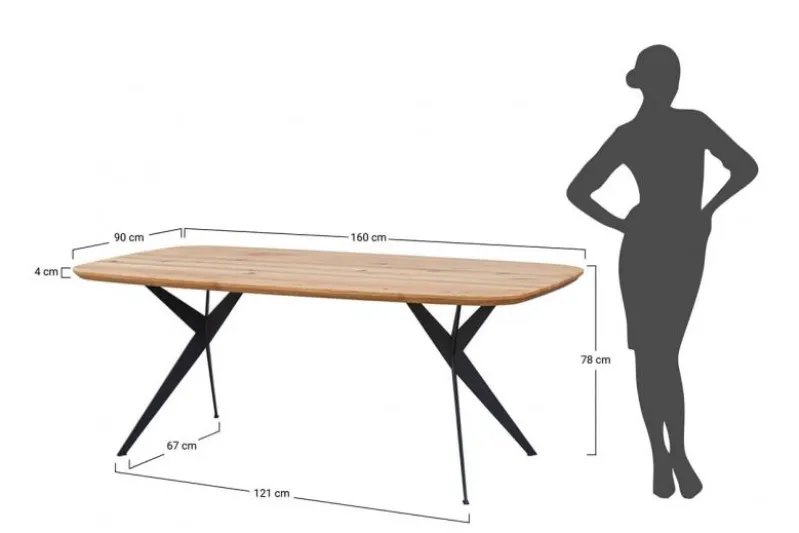 Tavolo moderno ovale in legno massello rovere e metallo nero 160x90 SISTINA