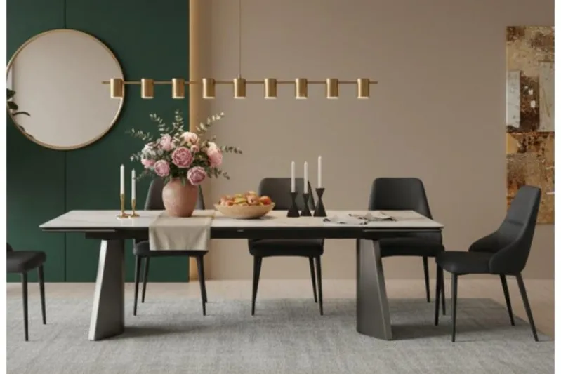 Tavolo rettangolare allungabile 12 posti 200/280 cm effetto marmo bianco NEXUS