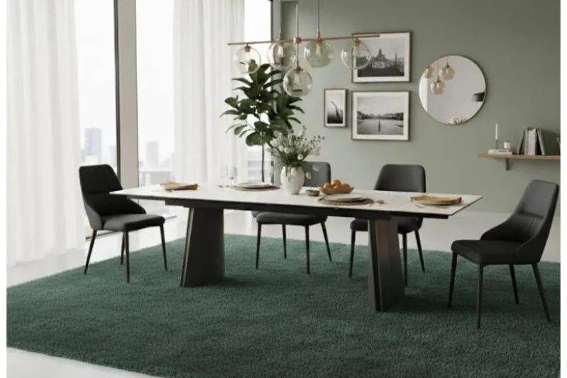 Tavolo rettangolare allungabile 12 posti 200/280 cm effetto marmo bianco NEXUS