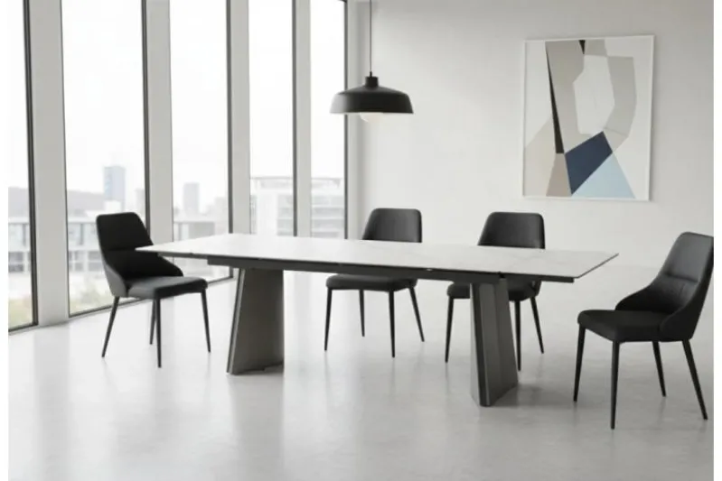 Tavolo rettangolare allungabile 12 posti 200/280 cm effetto marmo bianco NEXUS