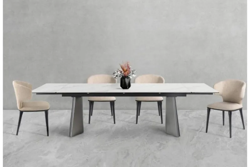 Tavolo rettangolare allungabile 12 posti 200/280 cm effetto marmo bianco NEXUS
