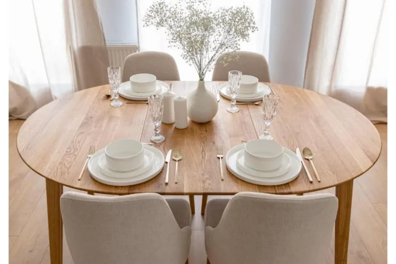 Tavolo rotondo in rovere massello da pranzo allungabile da 90 cm a 140 cm Orbetello