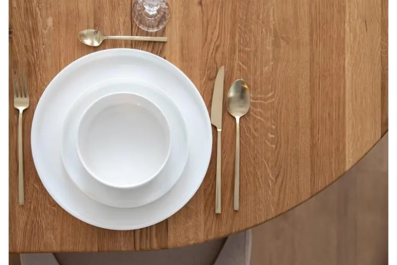 Tavolo rotondo in rovere massello da pranzo allungabile da 90 cm a 140 cm Orbetello