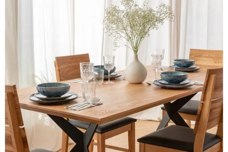 Tavolo rovere massello design moderno gambe a cavalletto in metallo 90x180 CASERTA