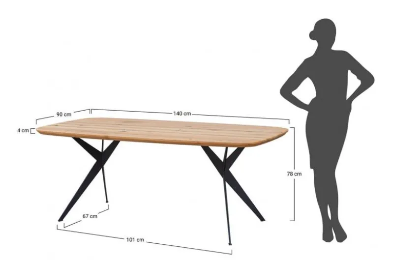 Tavolo rovere massello e gambe a x metallo nero 140x90 SISTINA