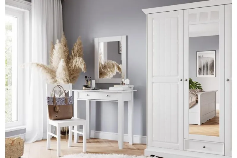 Toeletta shabby chic pino massello bianco