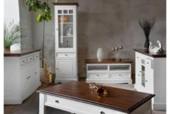 Vetrina 1 anta shabby chic pino massello bianco e tinto noce