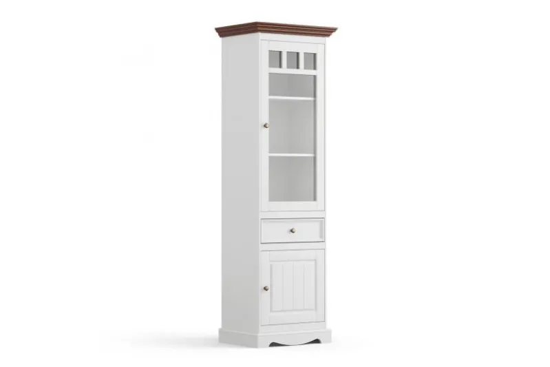 Vetrina 1 anta shabby chic pino massello bianco e tinto noce