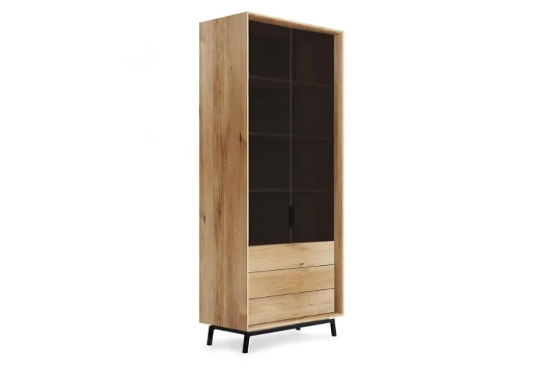 Vetrina 2 ante in legno naturale rovere massello vetro grafite