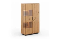 Vetrina 2 ante moderna con elemento di tronco rovere massello