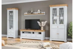 Vetrina due ante legno massello di pino bianca shabby country