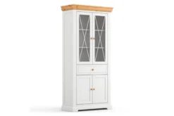 Vetrina due ante legno massello di pino bianca shabby country