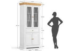 Vetrina due ante legno massello di pino bianca shabby country