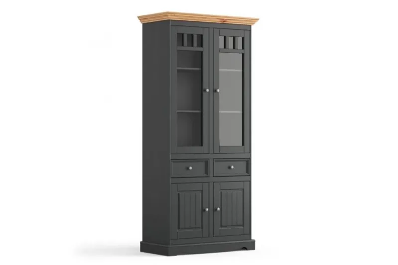 Vetrina due ante pino massello grafite e naturale shabby chic