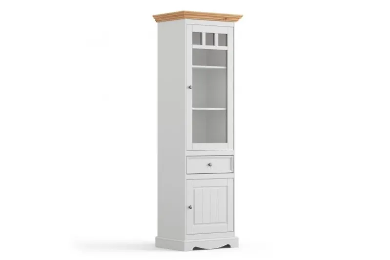 Vetrina libreria shabby chic pino massello bianco e top naturale