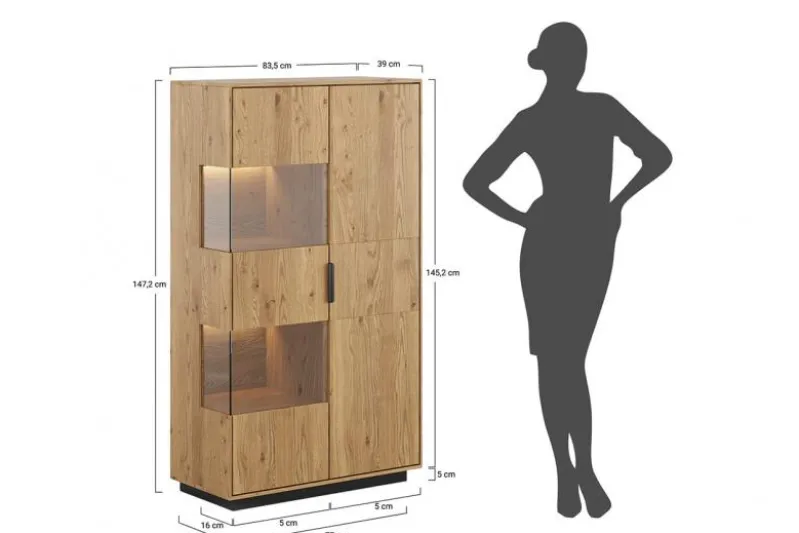 Vetrina moderna 2 ante rovere massello naturale