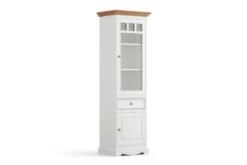 Vetrina shabby chic 1 anta pino massello bianco e top rovere