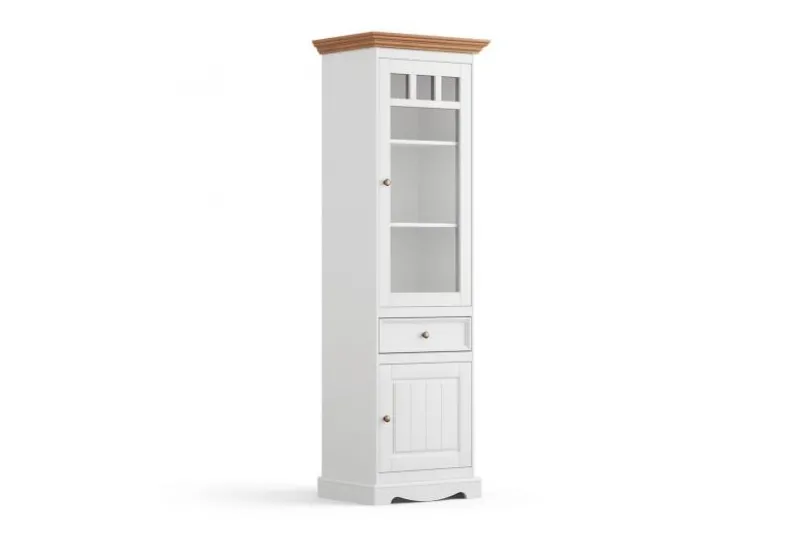 Vetrina shabby chic 1 anta pino massello bianco e top rovere