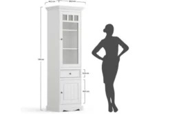 Vetrina shabby chic 1 anta pino massello bianco e top rovere