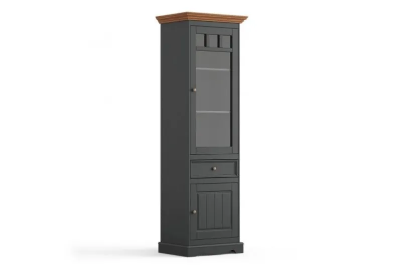Vetrina shabby chic 1 anta pino massello grafite e top rovere