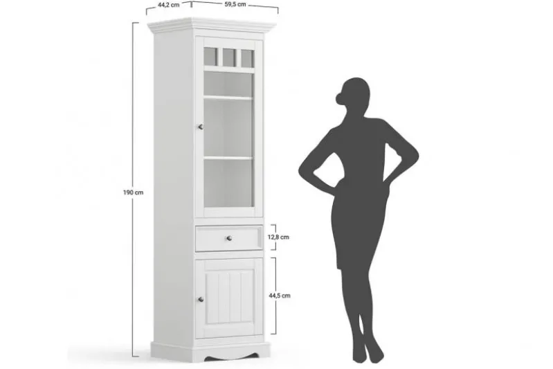Vetrina shabby chic 1 anta pino massello naturale e grafite